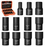 XEWEA 12PCS Lug Nut Remover Set, 1/2-Inch Drive Stripped Wheel Lock Removal Extractor Twist Socket Kit for Removing Damaged, Frozen, Rusted, Studs, Rounded-Off Bolts Nuts Screws