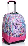 SJ GANG Rolling backpack, Wheeled Book Bag, 2 in 1, Backpack + Trolley, for Teen, Girls&Boys, For School, Sport, Free Time, Laptop Sleeve, Italian Design, multicolor with Teddy!