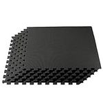 We Sell Mats 3/8 Inch Thick Multipurpose Exercise Floor Mat with EVA Foam, Interlocking Tiles, Anti-Fatigue for Home or Gym, 24 in x 24 in, Black (M24-10M)