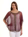 Women's Net Hand Bead Embroidery Designer Short Cape Poncho C-27 (Free size, Vine)