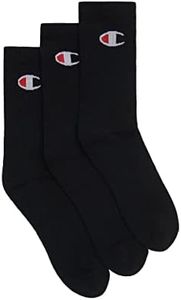 Champion Unisex Adult C Logo Crew Socks (3 Pack), Black, Large