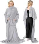 PAVILIA Light Grey Fleece Wearable Blanket with Sleeves for Adults Women Men, Soft Warm Full Body Wrap Throw, Sweatshirt Pocket, Cozy Pullover Robe Blanket with Arm, Gifts for Christmas Mom Wife