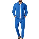 Veriliss Men's Tracksuits 2 Pieces Waffle Soft Hoodies Sweatsuit Sets Workout Top & Bottom Sets Sports Jogging Suit Set Trendy Catdigna Jacket Suit Business Outfits(Blue,L)