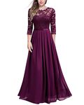 MIUSOL Women's Retro Floral Lace 3/4 Sleeve Wedding Bridesmaid Maxi Dress (Medium, Magenta)