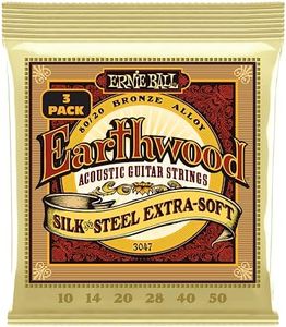 Ernie Ball Earthwood Silk and Steel Extra Soft Acoustic Guitar Strings 3-pack, 10-50 Gauge (P03047)