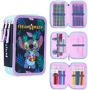 Disney Filled Pencil Case with Stationery for Kids, School Supplies Colouring Pencils, Markers - Gifts for Girls, Multi Stitch Triple Zip, One Size, Pencil Cases