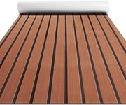 Fullfire Boat Flooring - EVA Foam Boat Decking - Faux Teak Marine Mat - Boat Carpet, Self-Adhesive Marine Flooring Sheet, for Motorboat RV Yacht Kayak 94" x 16" Brown with Black Lines