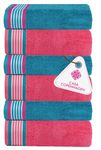 Casa Copenhagen HS23.12 Germany Design - He & She Super Soft Collection 100% Super Soft Cotton 6 Piece Hand Towels Set (Size : 40 x 60 cm) - Teal & Pink