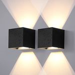 DAWALIGHT LED Wall Lamp 2 Pcs 12W 925LM 3000K, Up and Down Modern Wall Lights, Outdoor Indoor Garden Wall Sconces, IP65, Square Design, Beam Angle Adjustable, Black