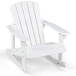 COSTWAY Kids Adirondack Rocking Chair, Outdoor Relax Porch Rocker with Slatted Seat, Smooth Rocking Feet, High Back Patio Rocking Armchair for Fire Pit, Lawn, Deck and Poolside (White)