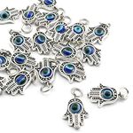 Lind Kitchen 20pcs DIY Charms Hamsa Hand Evil Eye Bead Charms for DIY Necklace Bracelet Jewelry Making Findings (Antique Golden), alloy