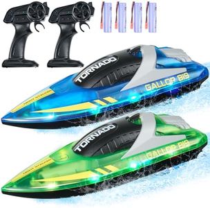 VEVOR Barca RC Giocattolo 2 Barche Telecomandate 2,4 GHz 12 km/h per Piscine Laghi, Barca da Regata con Luce LED, Impermeabile per Tutto il Corpo, Giocattolo Acquario RC Barca 2 Pezzi, Blu e Verde