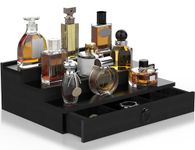 Cologne Organizer for Men, 3 Tier Wood Perfume Organizer with Felt Lining Drawer and Hidden Compartment, Black Perfume Display Holder, A Gift for Men