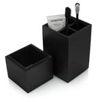 Essentra Home Toothbrush Holder with Lid, Elegant Matte Black Bathroom Toothbrush & Toothpaste Organizer – Matte Black Collection