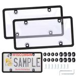 Focalmotors 2 Pack License Plate Cover Unbreakable Plastic Car License Plates Shields and Frames Combo Protector Cover fit Standard US Universal Plates, Screws Included