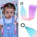 Rainbow Ponytail Extensions With Hair Tie 2 Packs 50g/Pack Coloured Hair Extensions for Braiding 26 inch Colorful Ombre Mermaid Pony Tail Synthetic Hair Extensions for Girl Women S35