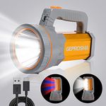 GEPROSMA Super Bright Rechargeable LED Spotlight Flashlight High Powered 6000 Lumens CREE Handheld Searchlight Large 18650 Battery 10000mah Long Lasting Waterproof, Side Flood Light Camping Lantern Wo