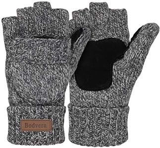 Bodvera Thermal Insulation Fingerless Texting Wool Gloves for Women and Men Winter Warm Knitted Convertible Mittens Flap