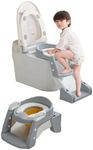 Upgrade Ultra-Stable 2 in 1 Multifunctional Toddler Potty Seat for Toilet, Potty Traning Toilet Boys Girls with Widened Ladder/Splash Guard/Anti-Slip, Comfortable Safe Potty Seat with Handrail (Gray)