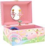 Jewelkeeper Girl's Musical Jewelry Storage Box with Spinning Ballerina, Rainbow and Gold Foil Design, Swan Lake Tune