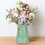 Belle Vous Olive Green Metal Flower Pitcher Vase - D11.8 x H17.5/4.65 x 6.89 Inches - Galvanized Vintage Shabby Chic Farmhouse Milk Jugs - Decorative Jug for Home/Wedding Decor & Garden Flowers