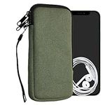 kwmobile Canvas Phone Pouch XXL - 7" - Universal Cell Sleeve Mobile Bag with Zipper and Soft Microfibre Lining - Olive Green