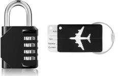 Gopendra Padlock 4 Digit Combination Lock, Resettable Padlock Long Shackle Luggage Lock with Luggage Tags Aluminum Alloy Luggage Tag (black color)