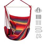 Goutime Hammock Chair Swing with 2 Seat Cushions Pillows, Hanging Chair with Detachable Metal Support Bar, Swing Chair with Carry Bag, Hanging Chair for Bedroom, Outdoor Chair(Rainbow)