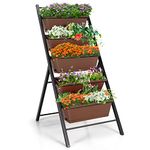 COSTWAY 5-Tier Vertical Garden Planter, Raised Garden Bed with 5 Removable Trays, Drainage Holes and Foot Pads, Indoor Outdoor Elevated Flower Herb Growing Box for Patio Yard Balcony (Brown)