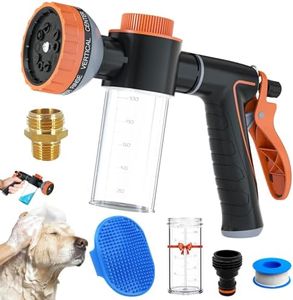 Dog Shower Attachment Sprayer Nozzles with 3/4” GHT Male x 1/2” NPT Male Connector for Garden Hose Dog Wash Sprayer with Soap Dispenser Hose Shampoo Nozzle Sprayer for Indoor Outdoor Pet Pup Dog Wash