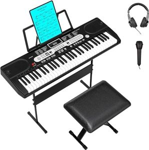 GarveeLife 61-Key Electric Keyboard Piano Set for Beginners and Kids with Microphone, Headphones, Stand, Stool, and Carrying Bag – Portable and Ideal for Teaching, Perfect Birthday or Christmas Gift