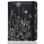 WALNEW Passport Holder Cover, RFID Blocking Leather Passport Covers, Travel Wallet Organiser Card Case for Men & Women (Black Flowers)