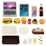 simarro 21 Pcs Dollhouse Miniature Laptop Computer Tablet Set, Hamburger Fries Cake Cola Coffee Juice Scale for Dollhouse Playsets Girl Mini Drink Food Party