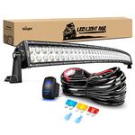 Nilight 54 Inch 312W Curved Spot Flood Combo Led Light Bar LED Off Road Light Driving Light and 1PC 14AWG 12V 5Pin Rocker Switch Wiring Harness Kit - 1 Lead, 2 Years Warranty