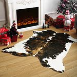 Amearea Faux Cowhide Rug, Premium Cow Print Rug for Bedroom, Large Cow Hide Area Rugs, Faux Fur Animal Hide Carpets for Livingroom, Bedroom,Dorm Dining Western Decor Mat, Dark Brown 5.2x6.2 Feet