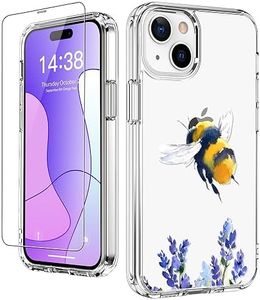 LUHOURI for iPhone 15 Case with Screen Protector - Crystal Clear Durable Cover - Fashionable Designs for Women and Girls - Slim Fit Shockproof Protective Phone Case 6.1",Lavender and Bee