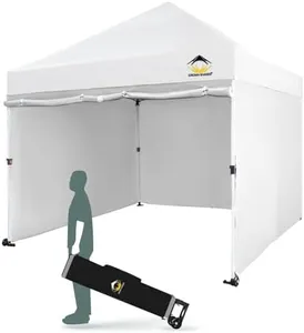 CROWN SHADES 10x10 Pop Up Canopy Tent Instant Commercial 1-Person Setup Patended Centerlock with 400D Silver Coated Fabric, 4 Sidewalls, 4" Wheels, 4 Upgraded Weights, Sto'N Go Bag, White