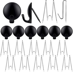 LEIFIDE 20 Pieces Metal Cubicle Hooks Fabric Panel Wall Wire Hooks Set Cubicle Clips Cubicle Pins Cubicle Wall Clips for Office Kitchen Home Shelf Picture Key Hanging Accessories (Black, Silver)