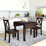 Merax Compact Dining Set for 2 Small Folding Kitchen Table with 2 Chairs Wood Dining Room Table Set for 2 with Foldable Table with Drop Leaf and High Back Chairs