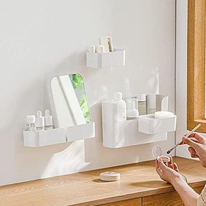 MORNITE Wall Office Supply Organizer Storage, Floating Shelf, Bathroom Organizer, Adhesive Ledge Shelf for File Note Utensils Kitchen Restroom Bedroom Home Decor, White