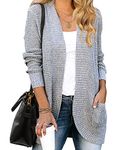 MEROKEETY Womens Long Sleeve Open Front Cardigans Chunky Knit Draped Sweaters Outwear with Pockets Grey