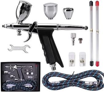 SAGUD Airbrush Gun Set Double Action Air Brush Pen 0.3mm with Extra 0.5 0.8 mm Needles,Airbrush Hose and 2CC/5CC/13CC Cup Kit