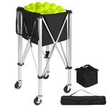 Lineslife Portable Tennis Balls Hopper Holds 180 Balls, Foldable Tennis Ball Basket Wheeled Teaching Carts, Lightweight Tennis Ball Carrier with Wheels, Premium Carry Bag Included, Black