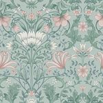 Vintage Floral Leaves Soft Teal Vintage Retro Style Art Nouveau Smooth Wallpaper