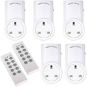 5 Pack Wireless Remote Control Sockets Switch, Home Programmable Electrical Plug Outlet Switch for Light Household Appliances 30m/100ft Operating Range