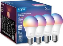 TP-Link Tapo Smart Wi-Fi Light Bulbs, 16M Colors RGBW, Dimmable, Compatible w/Alexa and Google Home, A19, 60W Equivalent, 800LM, 2.4GHz WiFi only, No Hub Required, Tapo L530E(4-Pack)