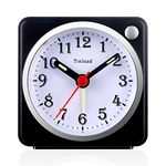 Tinload Small Analog Travel Alarm Clock Silent Non Ticking,Snooze,Ascending Beep Sounds, Battery Operated,Light Functions, Easy Set (Black)