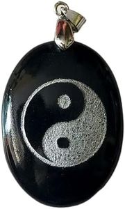 Shivalaya Gems Crystal Black Agate Engraved Yin-Yang Symbol Pendant For Man and Woman, Small, Agate, Black Agate
