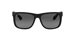 Ray-Ban RB4165F Justin Low Bridge Fit Rectangular Sunglasses, Rubber Black/Polarized Light Grey Gradient Grey, 55 mm