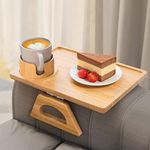 BS-VOG Couch Arm Table Tray, Wood Sofa Arm Tray Clip on Tray with Removable Couch Cup Holder, Portable Recliner Arm Rest Organizer for Eating, Drinks, Snacks, Remote, Phone, No Installation